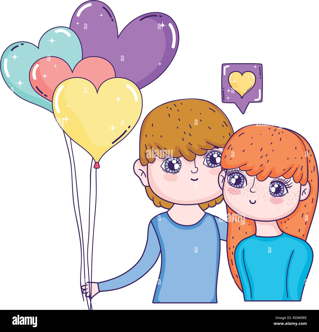 Les jeunes amoureux couple avec hélium ballons Illustration de Vecteur