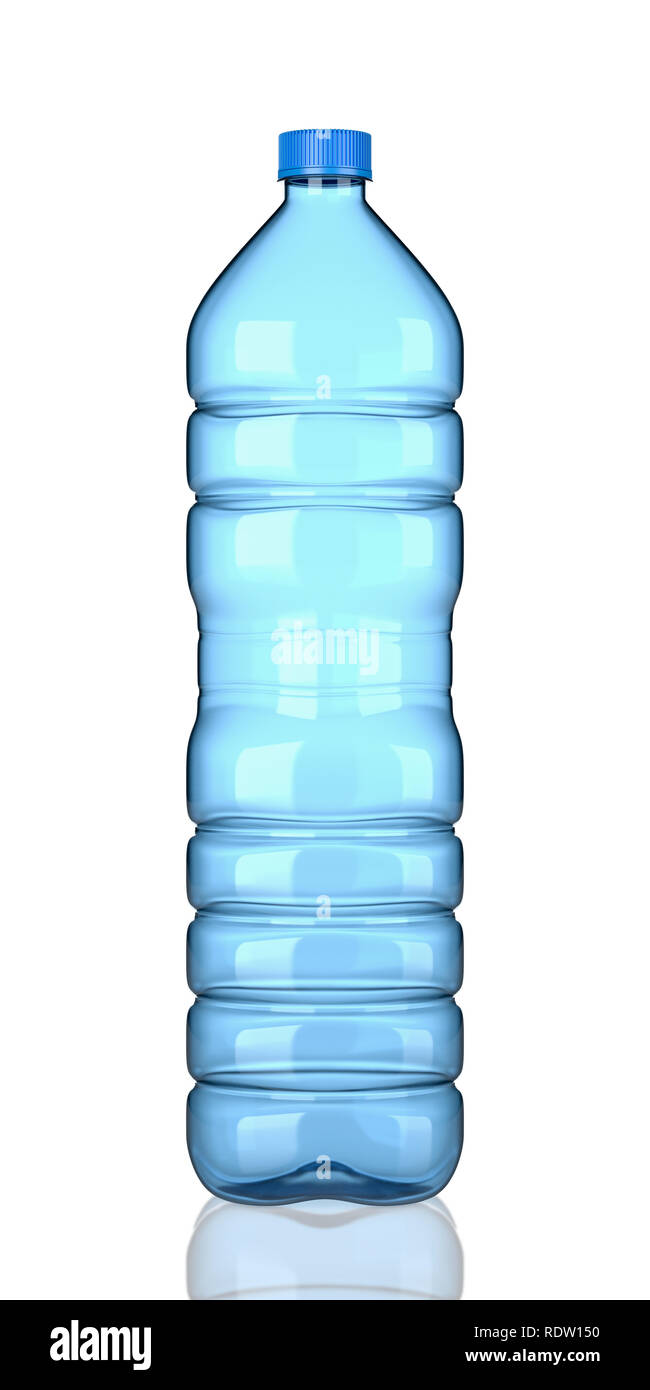 Un seul vide bouteille d'eau en plastique transparent bleu sur fond blanc 3D Illustration Banque D'Images
