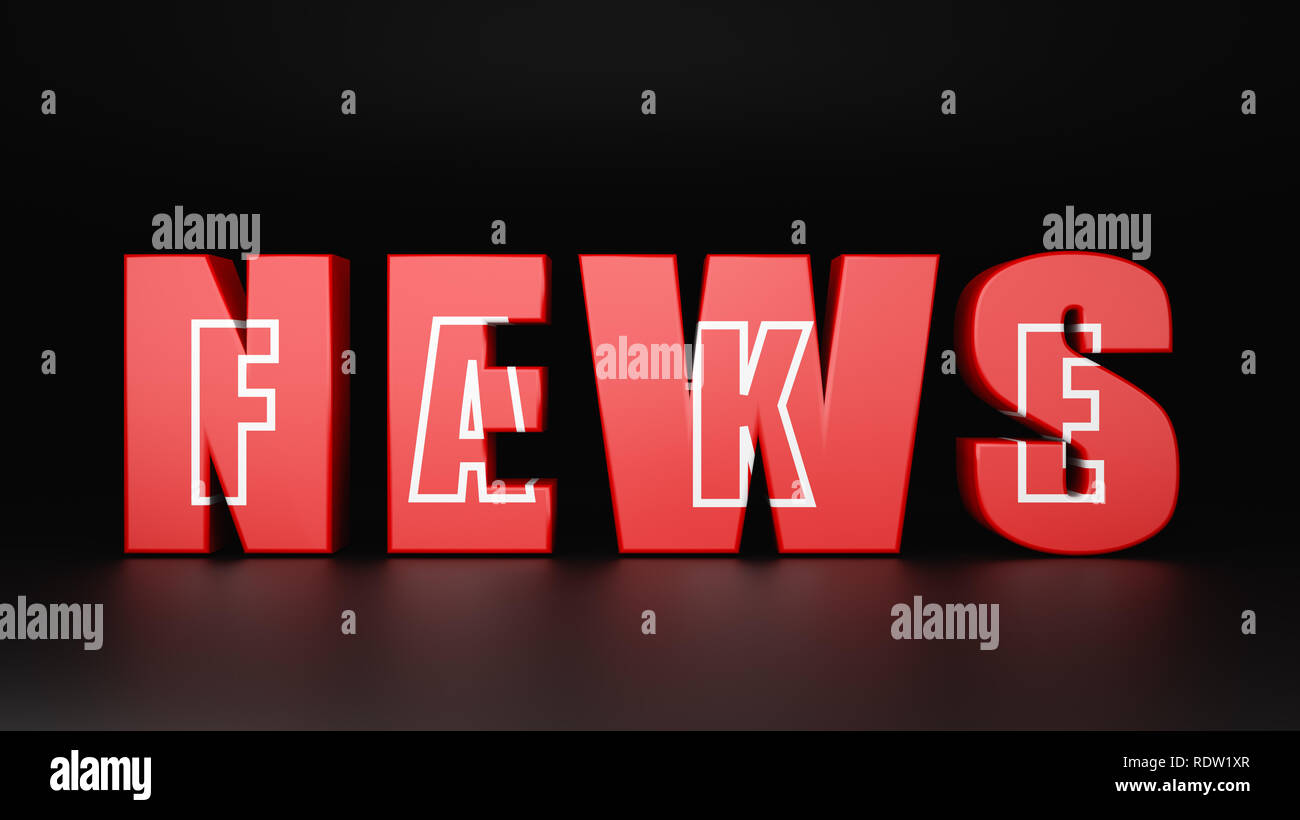 News Text rouge avec de faux mot à l'intérieur sur fond sombre 3D Illustration Banque D'Images