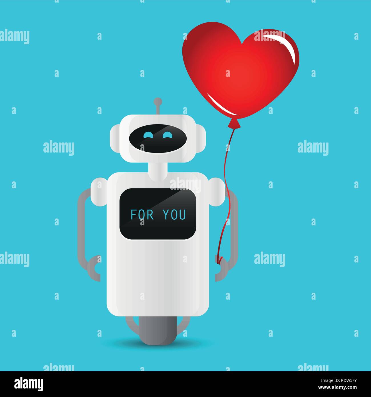 Robot mignon tenant un ballon en forme de coeur rouge illustration vecteur EPS10 Illustration de Vecteur