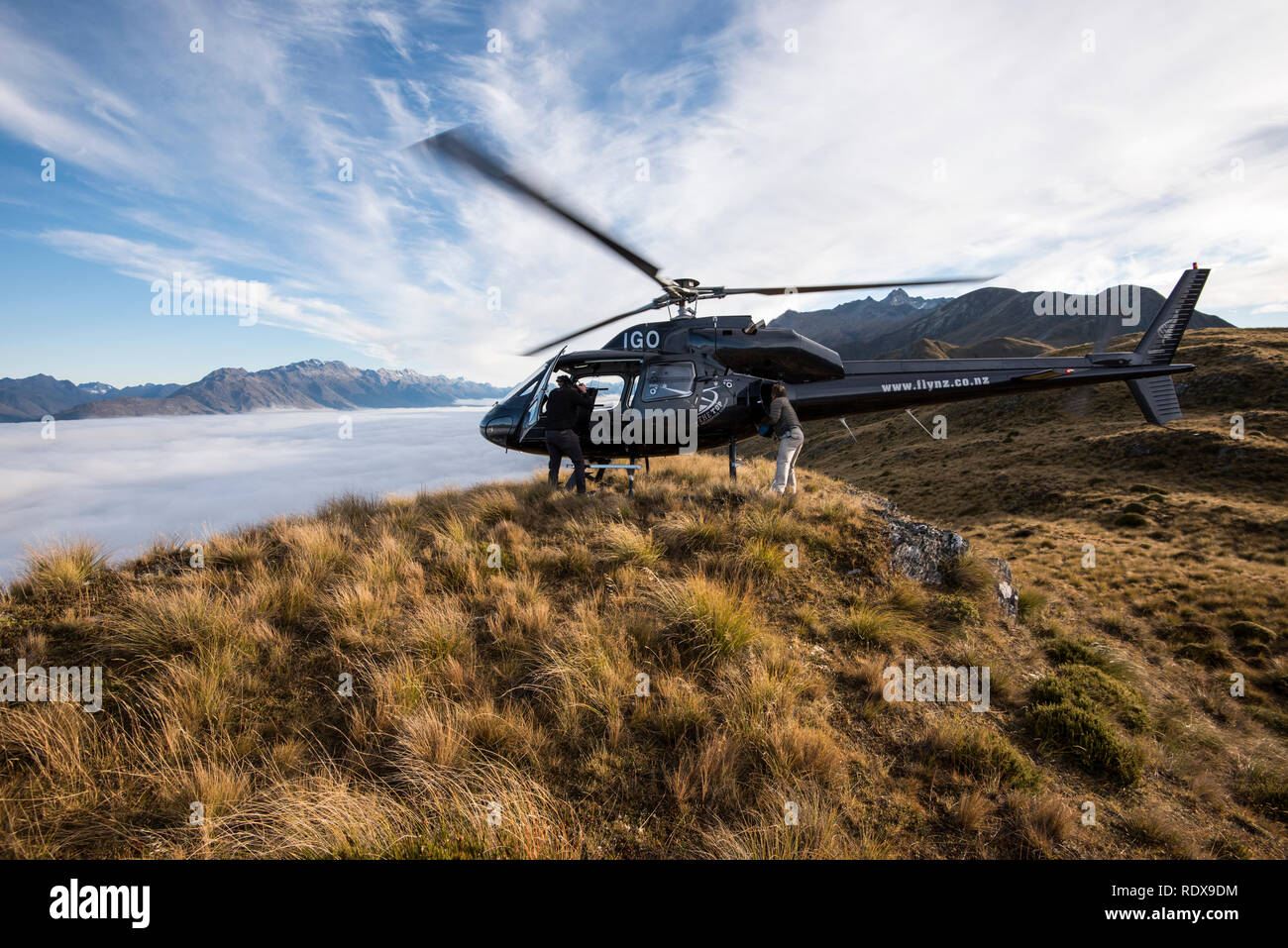 Tour en hélicoptère au-dessus du lac Wakatipu de Queenstown à Mont Creighton et à Glenorchy. Banque D'Images