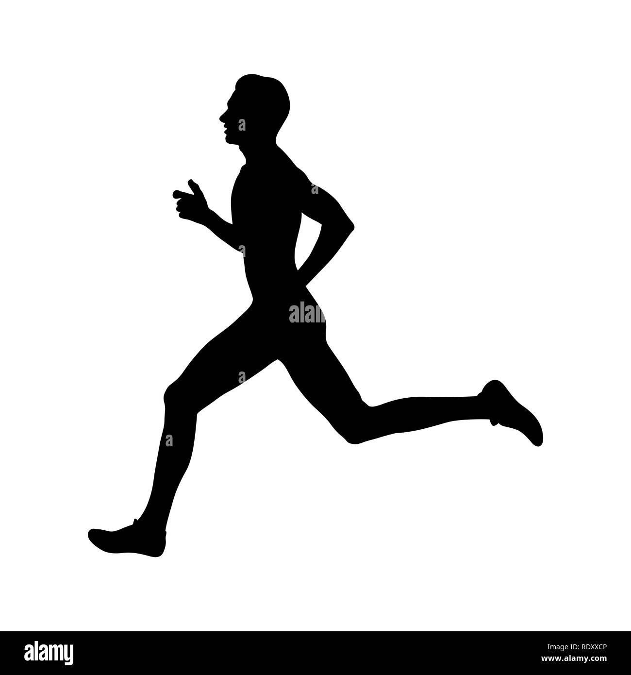 L'homme sportif runner sprinter course track silhouette noire Banque D'Images