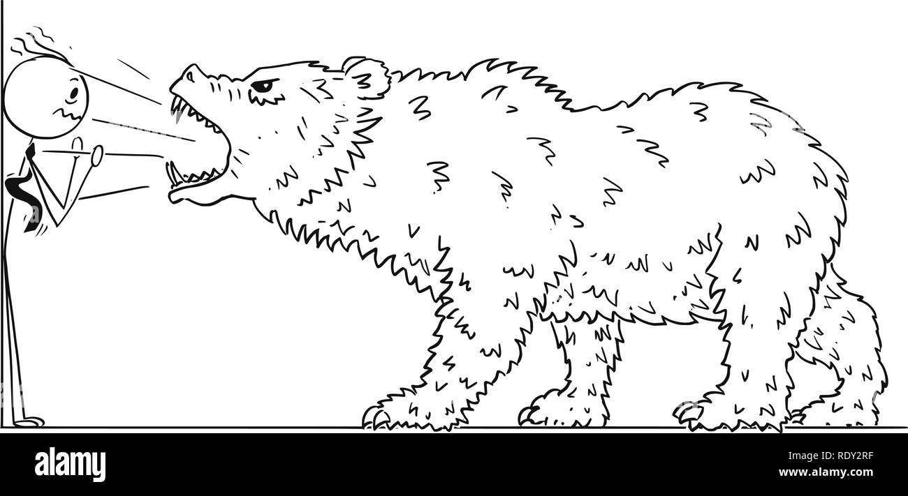 Caricature de Businessman poussé dans coin par les prix du marché de l'ours comme symbole chute Illustration de Vecteur
