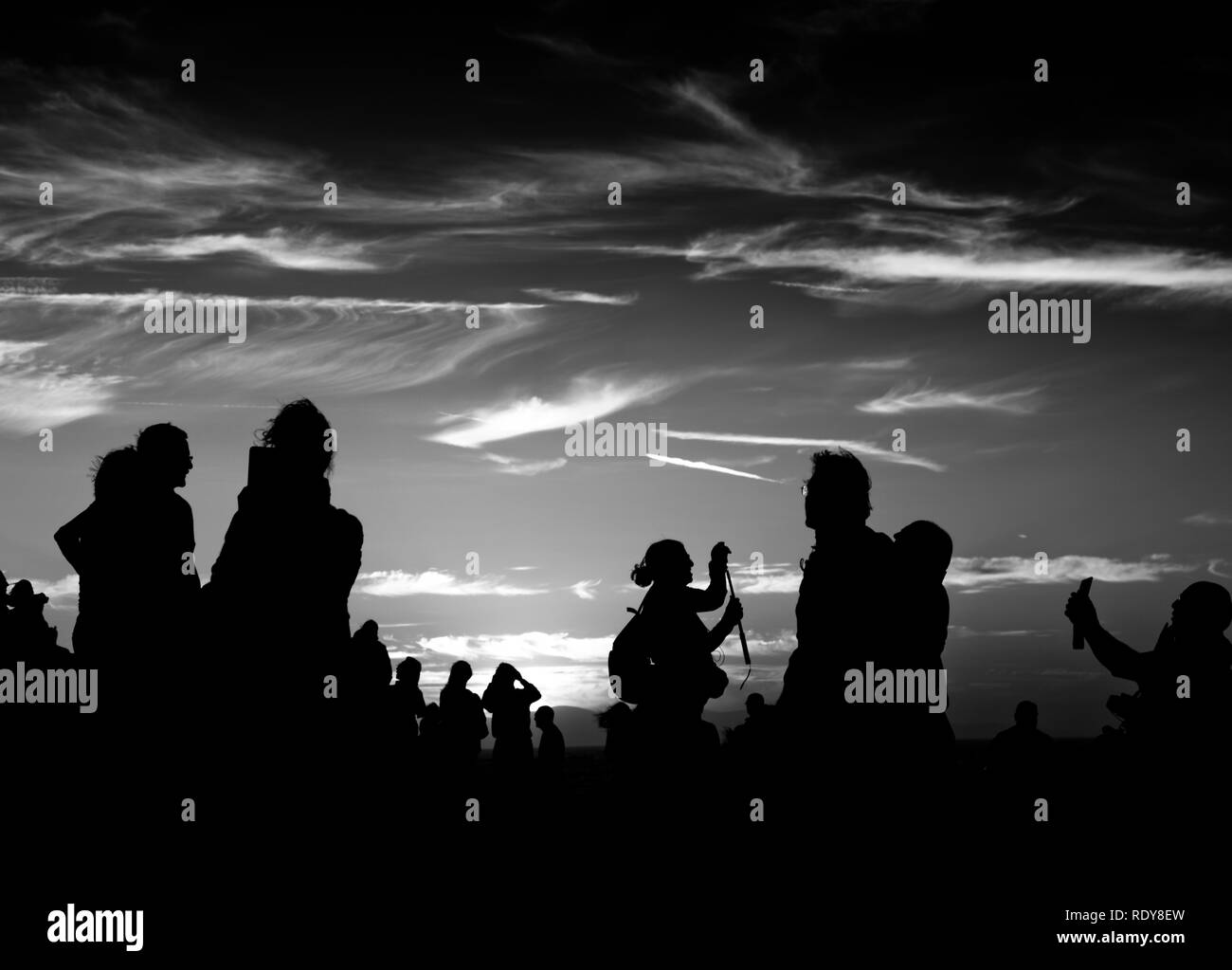 Silhouettes de personnes prenant des photos avec les smartphones Banque D'Images
