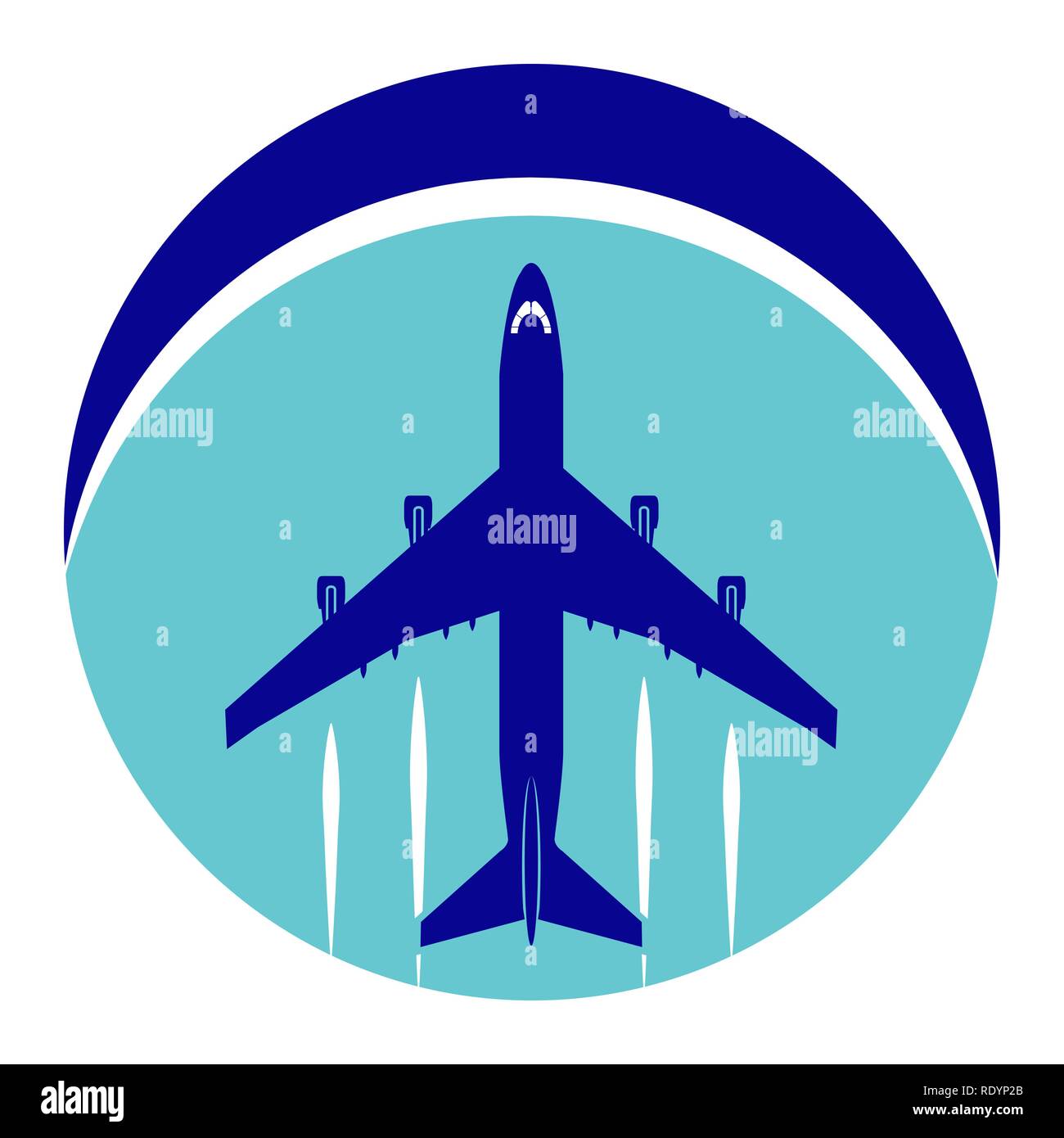 Logo sur le thème de l'aviation. Le transport aérien. Vol de l'avion sur l'arrière-plan d'un cercle de couleur. Illustration de Vecteur