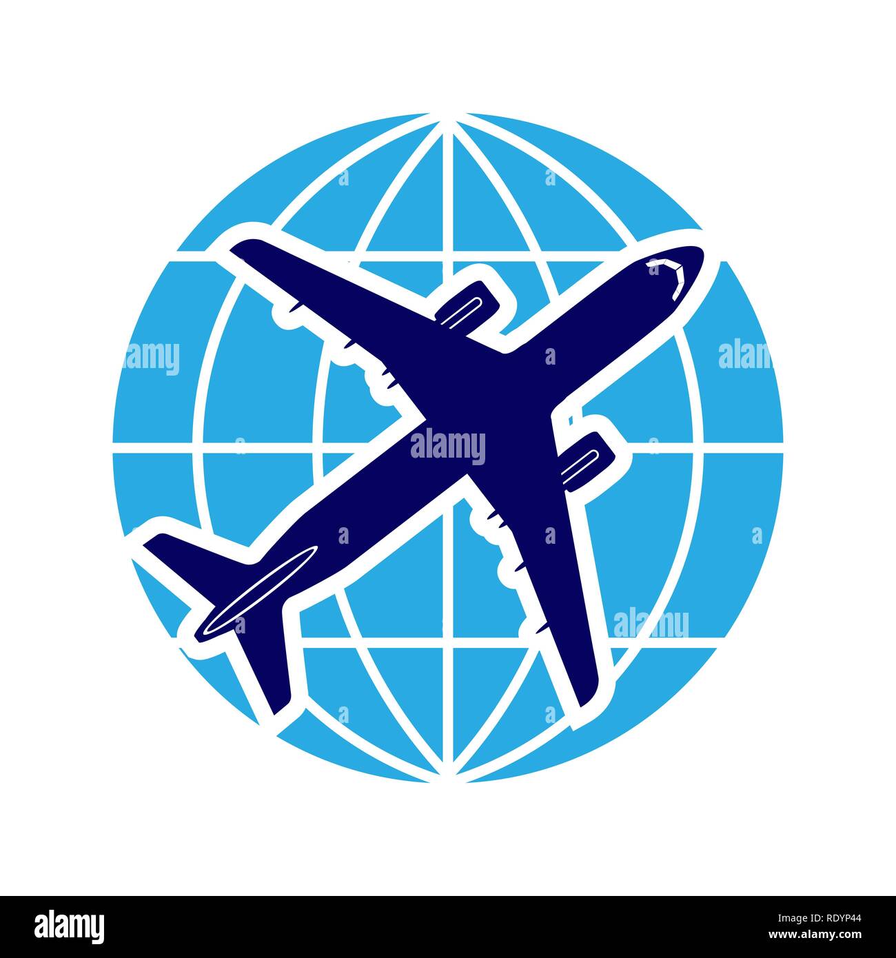 Logo sur le thème de l'aviation. Le transport aérien. Vol de l'avion et le globe. Illustration de Vecteur