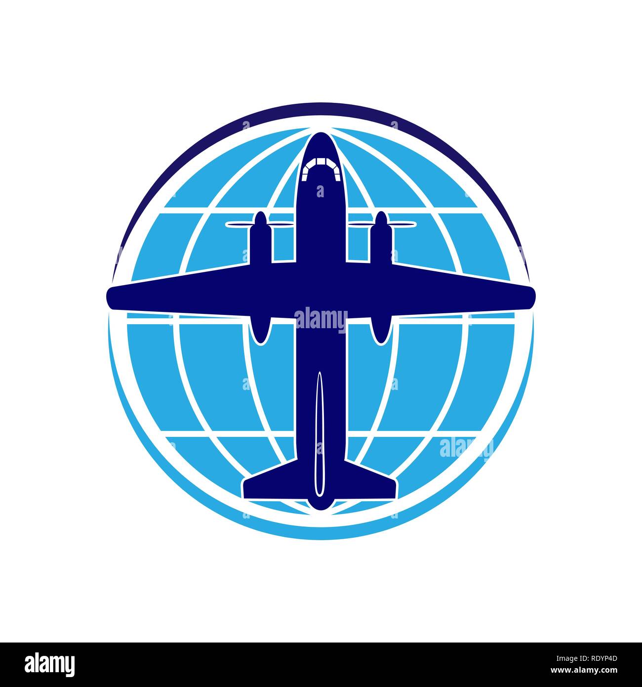 Logo sur le thème de l'aviation, le tourisme et les voyages. Le transport aérien. Vol de l'avion et le monde. Illustration de Vecteur