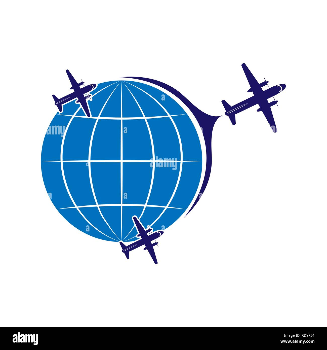Logo sur le thème de l'aviation, le tourisme et les voyages. Le transport aérien. Vol des avions et le monde. Illustration de Vecteur