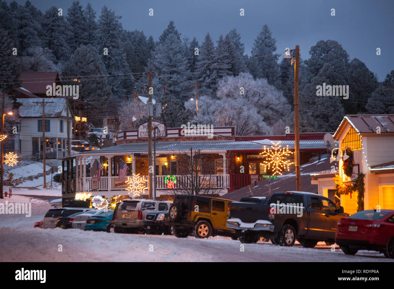 Maison de vacances soirée d'hiver de Cloudcroft, Nouveau Mexique Banque D'Images