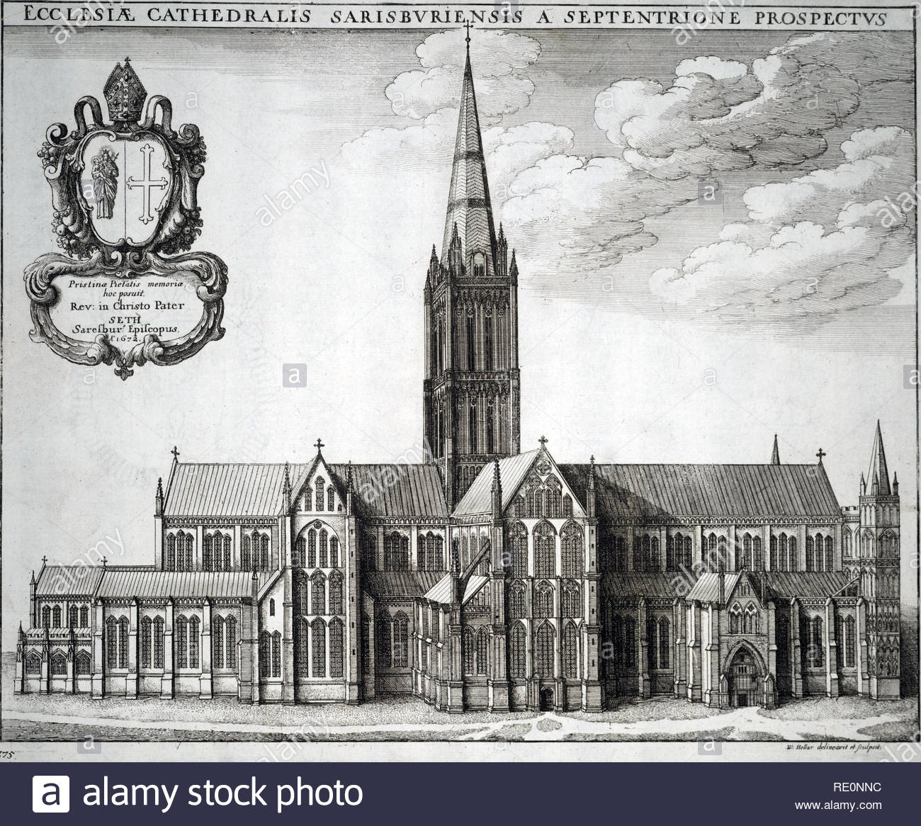 La cathédrale de Salisbury, Angleterre, gravure par Wenceslaus Hollar aquafortiste bohème à partir de 1600 Banque D'Images