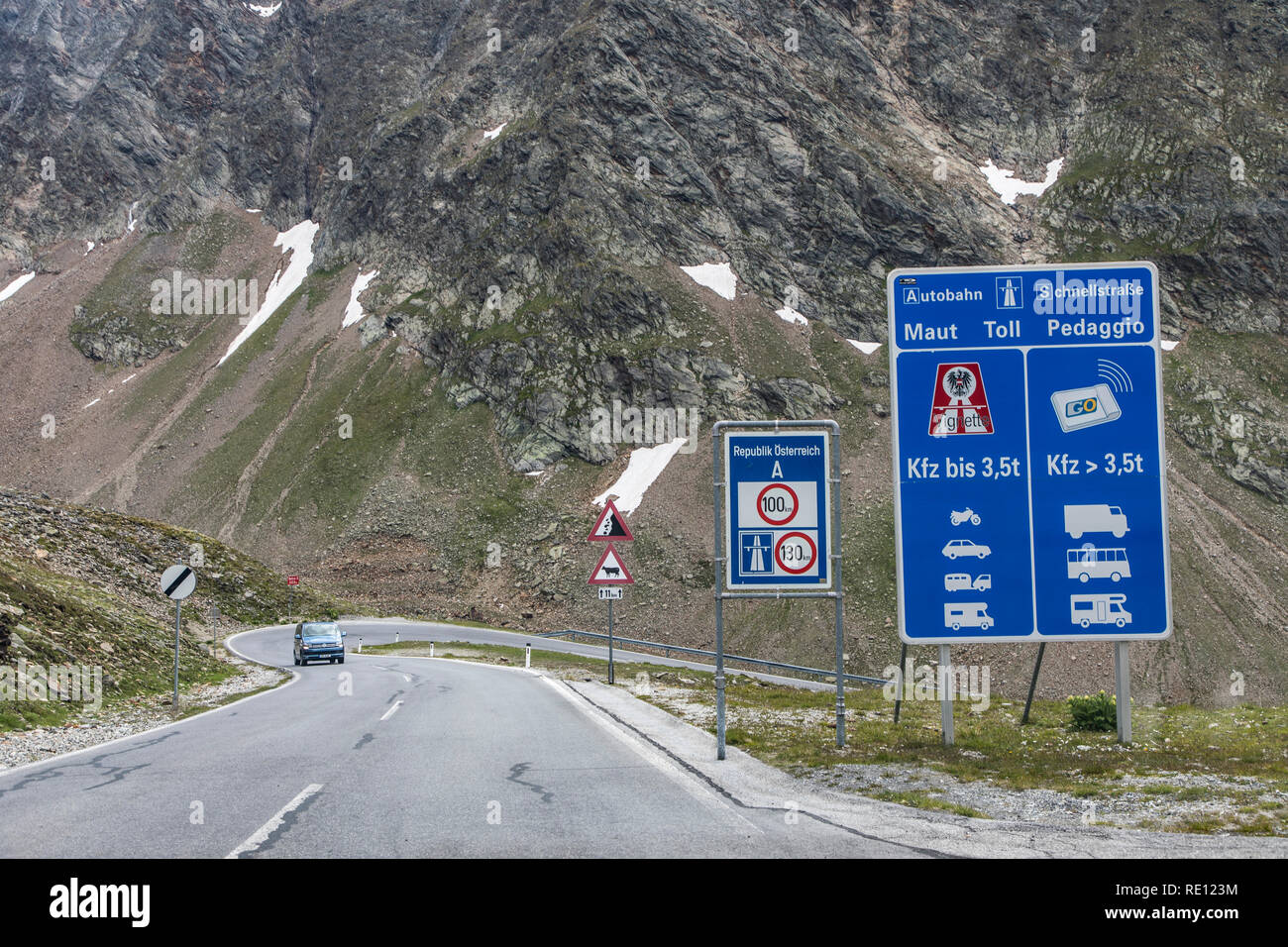 Timmelsjoch passer , à la frontière entre l'Italie et l'Autriche, la Haute Route alpine Timmelsjoch, col à 2474 mètres d'altitude, col, péage, Banque D'Images