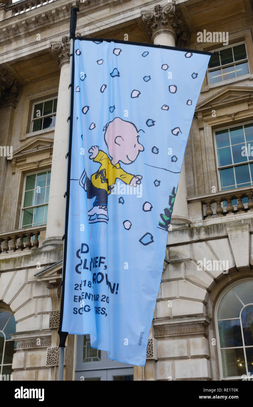 Bonne Douleur bannière de Charlie Brown à Somerset House, Londres. Janvier 2019 Banque D'Images