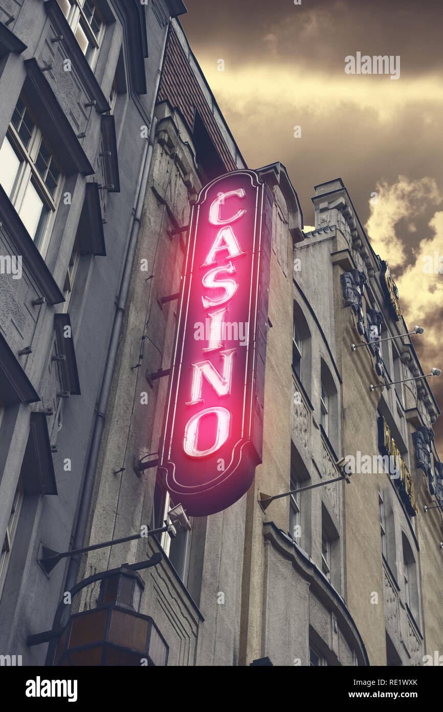 Casino neon sign on building exterior Banque D'Images