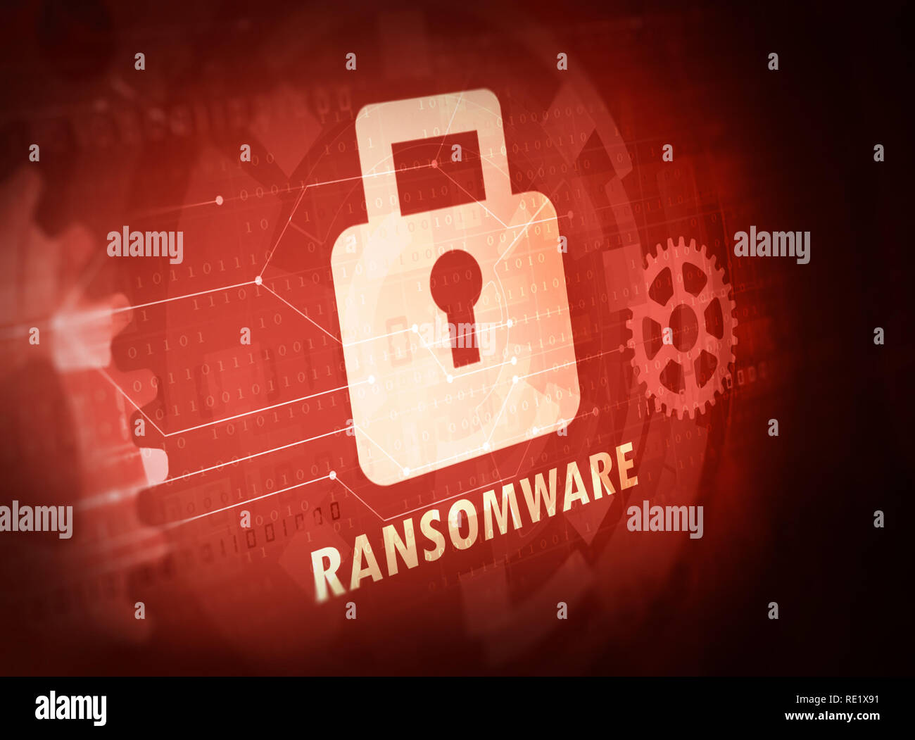 Ransomware virus informatique menace de sécurité sur internet. Banque D'Images