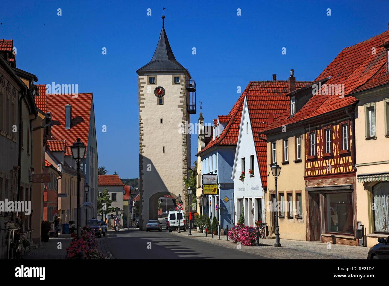 La tour porte de la ville, district, Hassfurt Hassberge, Basse Franconie, Bavière Banque D'Images