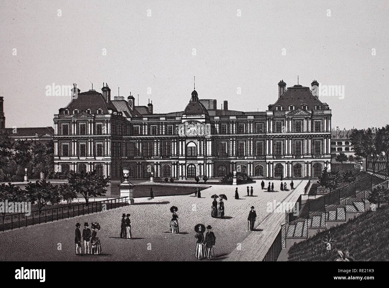 Palais du Luxembourg, la plaque de cuivre historique de la gravure, autour de 1890, Neal's, Paris, France, Europe Banque D'Images