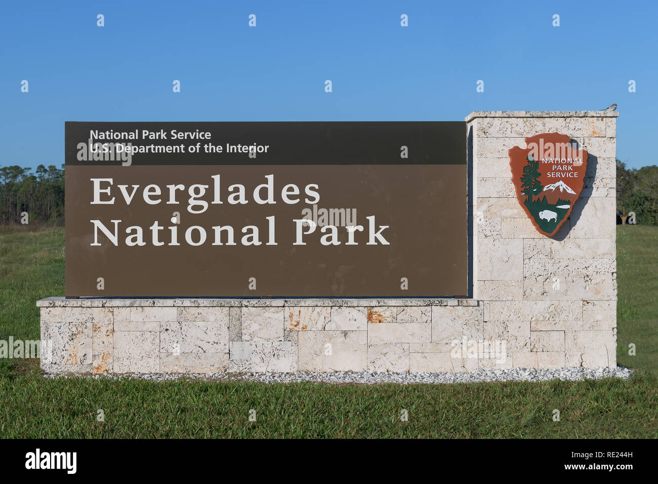 Panneau d'entrée à l'Ernest F. Coe Visitor Center dans le parc national des Everglades près de Homestead, Floride Banque D'Images