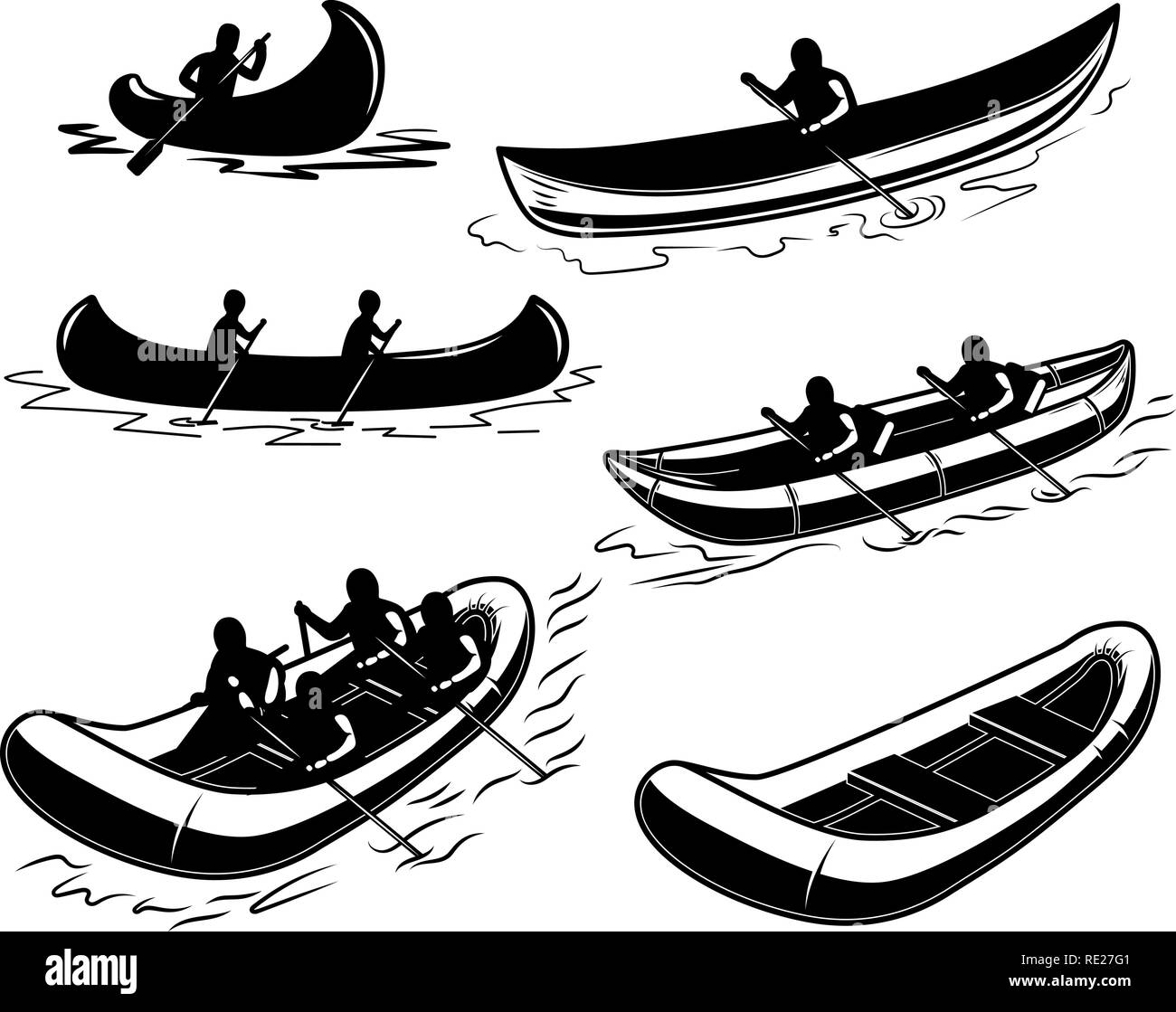 Ensemble de canoe, bateau, radeau illustration. L'élément de conception pour poster, emblème, signe, poster, t shirt. Vector illustration Illustration de Vecteur