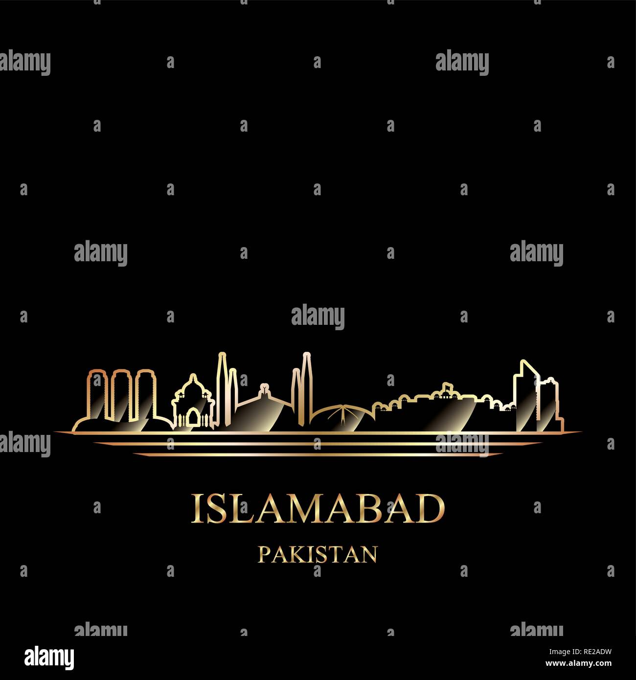 Silhouette d'or d'Islamabad sur fond noir vector illustration Illustration de Vecteur