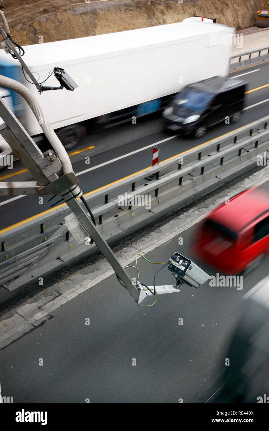 Tolbooth Mobile, des capteurs à un chantier de construction routière sur l'autoroute A2 près de Boenen, Rhénanie du Nord-Westphalie Banque D'Images
