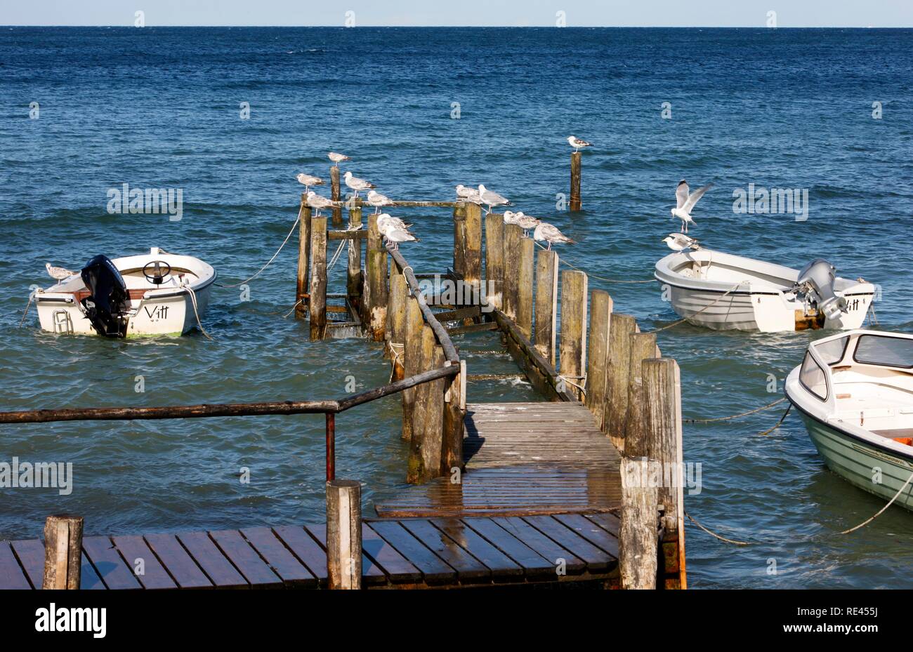 Pier, village de pêcheurs Vitt au Cap Arkona, Ruegen island, Mecklembourg-Poméranie-Occidentale Banque D'Images