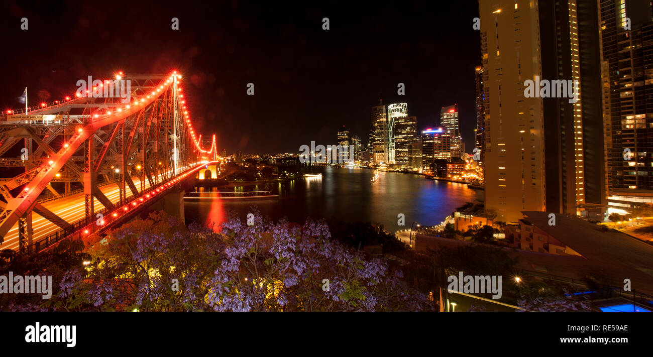 Story Bridge et le fleuve Brisbane. Par nuit Brisbane, Queensland, Australie Banque D'Images