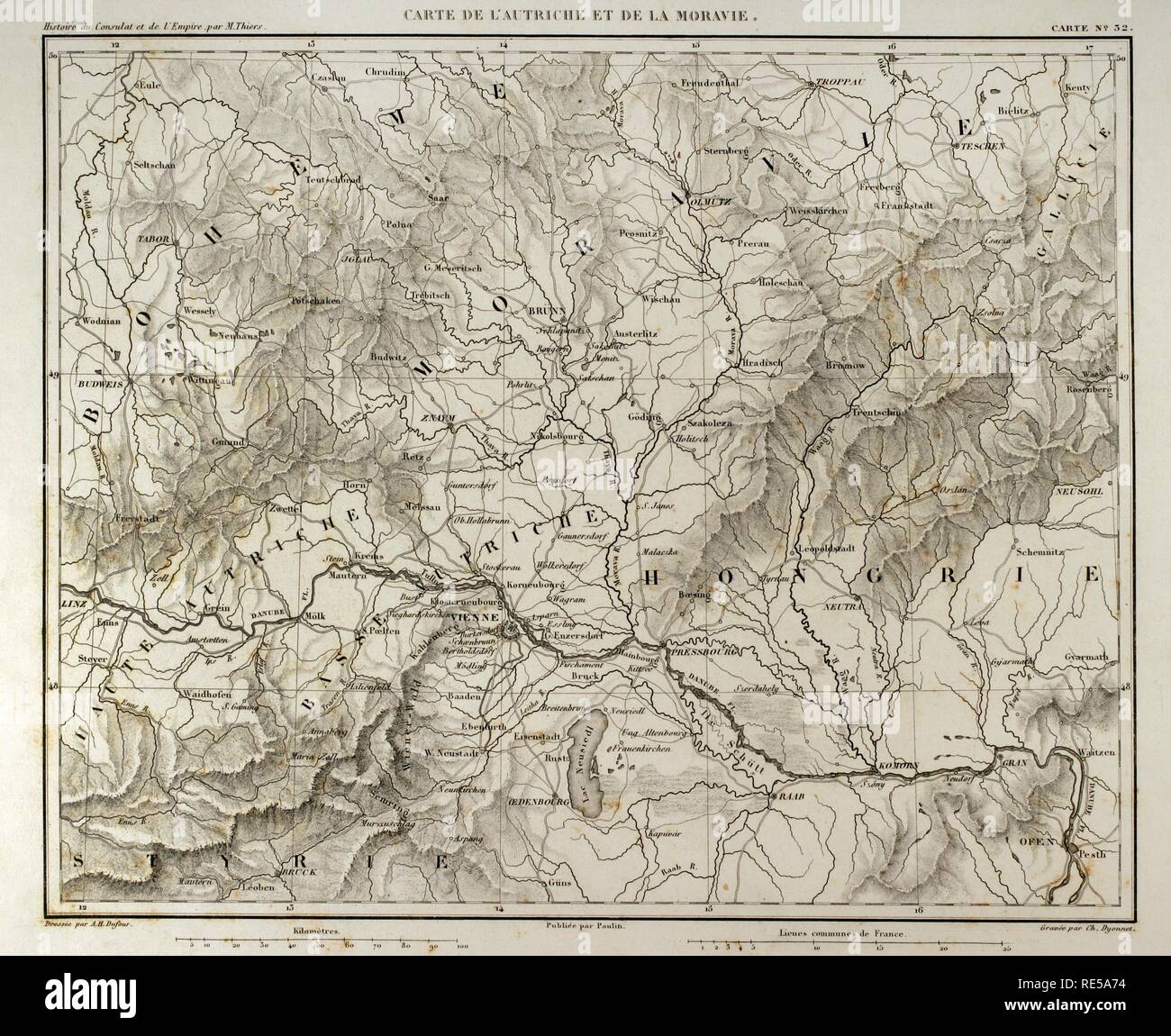 Site de l'Autriche et la Moravie. Atlas de l'Histoire du Consulat et de l'Empire. Histoire du Consulat et l'Empire de la France sous Napoléon par Marie Joseph Louis Adolphe Thiers (1797-1877). Dessins par Dufour, gravures par Dyonnet. Édité à Paris, 1864. Banque D'Images