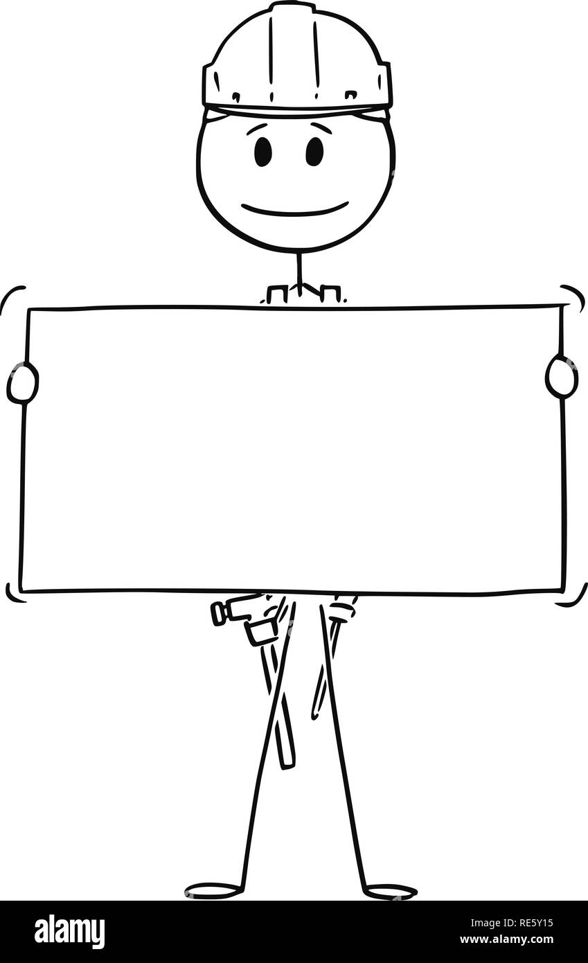 Caricature de Workman ou Technician Holding Empty Sign Illustration de Vecteur