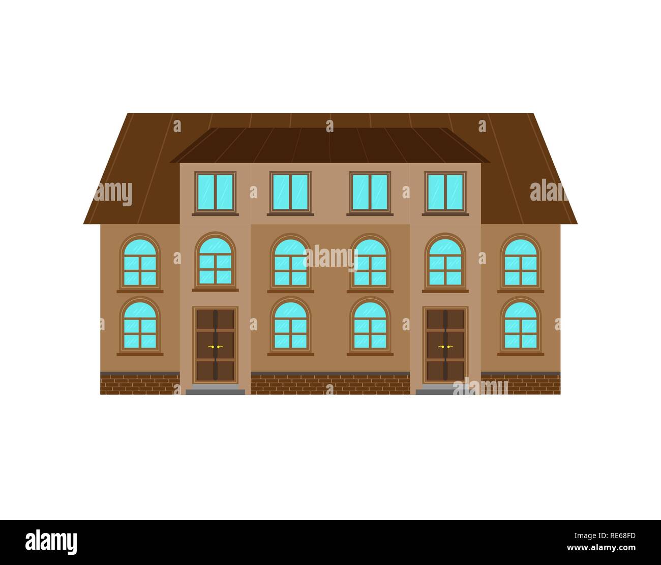Simple image d'un bâtiment de deux étages avec un grenier et deux entrées Illustration de Vecteur