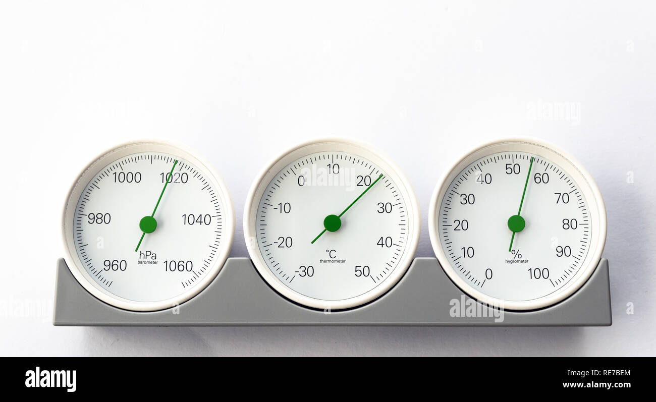 Tour moderne, baromètre, thermomètre, hygromètre. Appareil analogique pour  mesurer l'humidité, la température et la pression atmosphérique Photo Stock  - Alamy