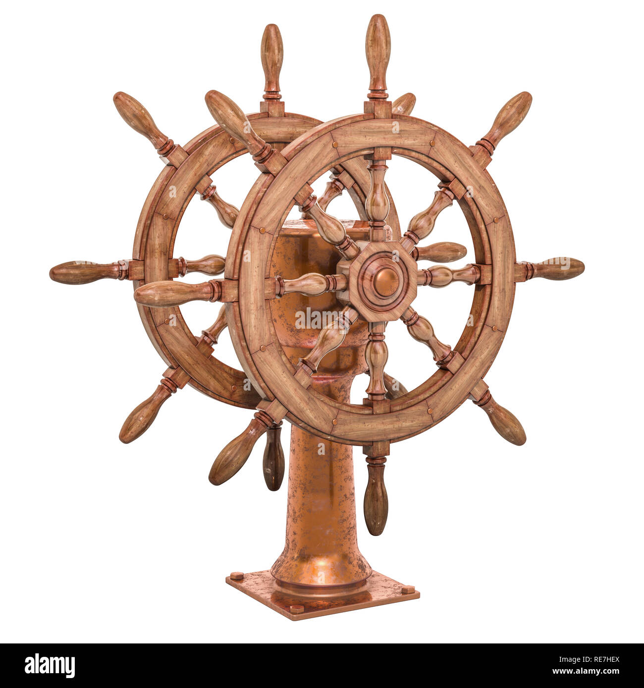 La roue du navire ou du bateau volant, rendu 3D isolé sur fond blanc Banque D'Images