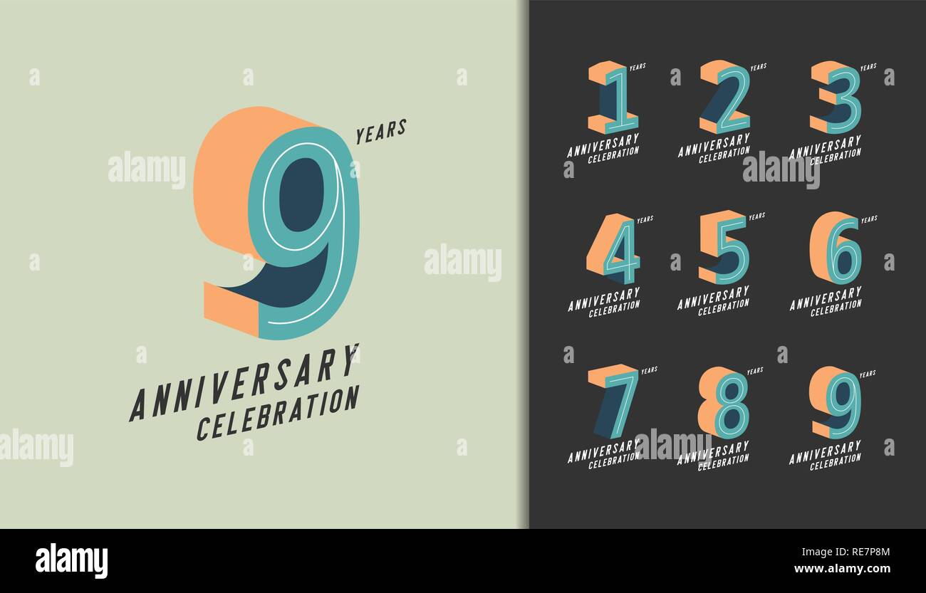 Ensemble d'anniversaire logotype. Célébration anniversaire moderne avec des couleurs pastel. Conception pour un profil de l'entreprise, brochure, dépliant, affiche, brochure, magazine Illustration de Vecteur