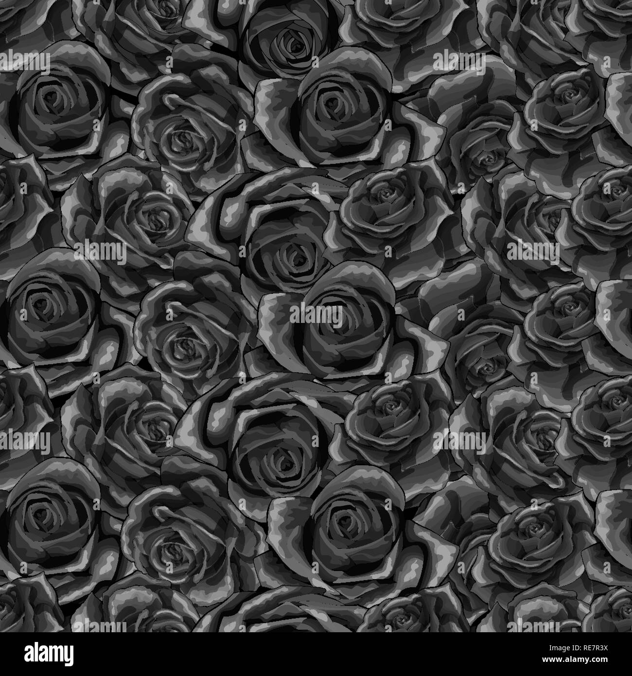 Beau noir et blanc motif transparent monochrome en roses avec les contours Illustration de Vecteur