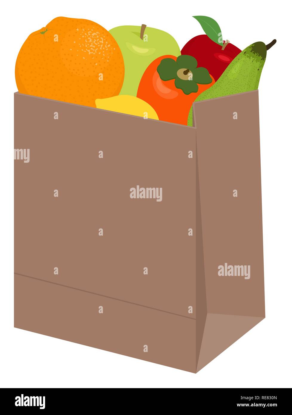 Sac de papier de différents aliments de santé isolé sur fond blanc. Dans un sac en papier d'épicerie et des fruits en sac de papier. Vector illustration. Illustration de Vecteur