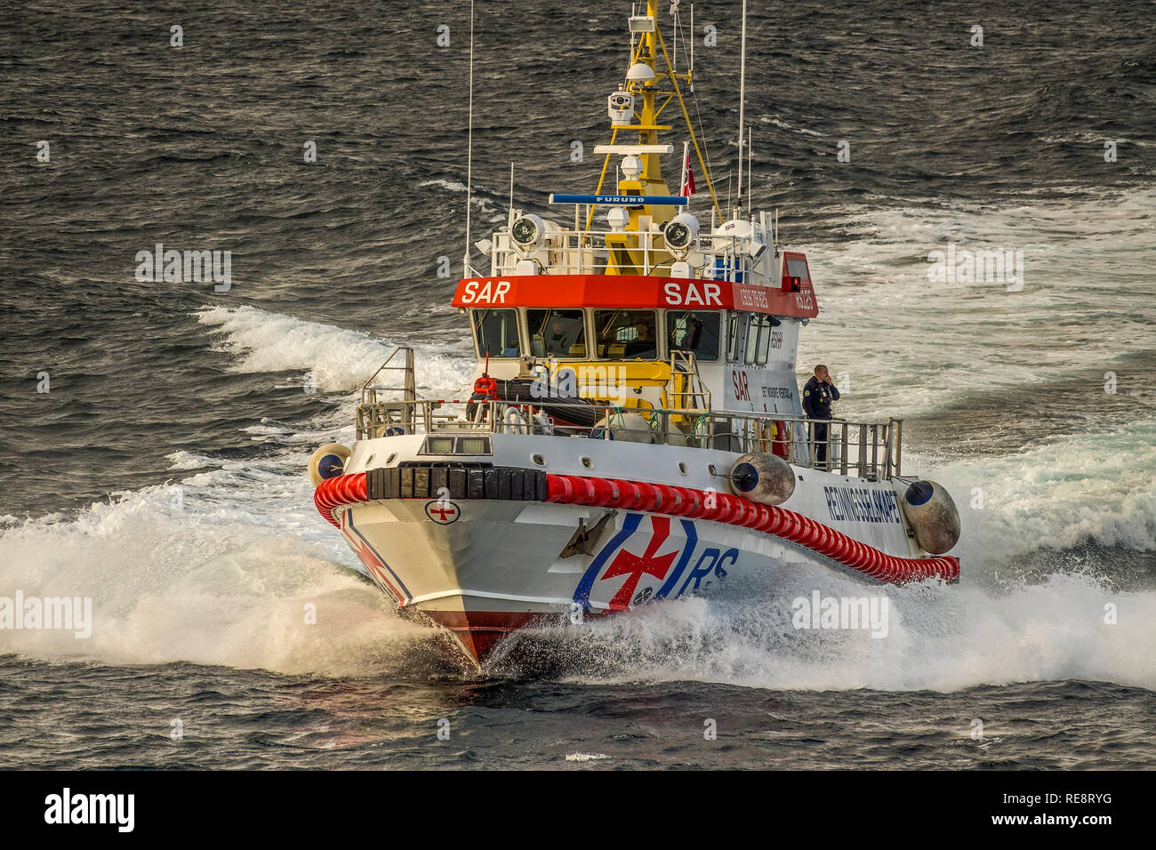 Bateau pilote Les îles Lofoten, Norvège Banque D'Images