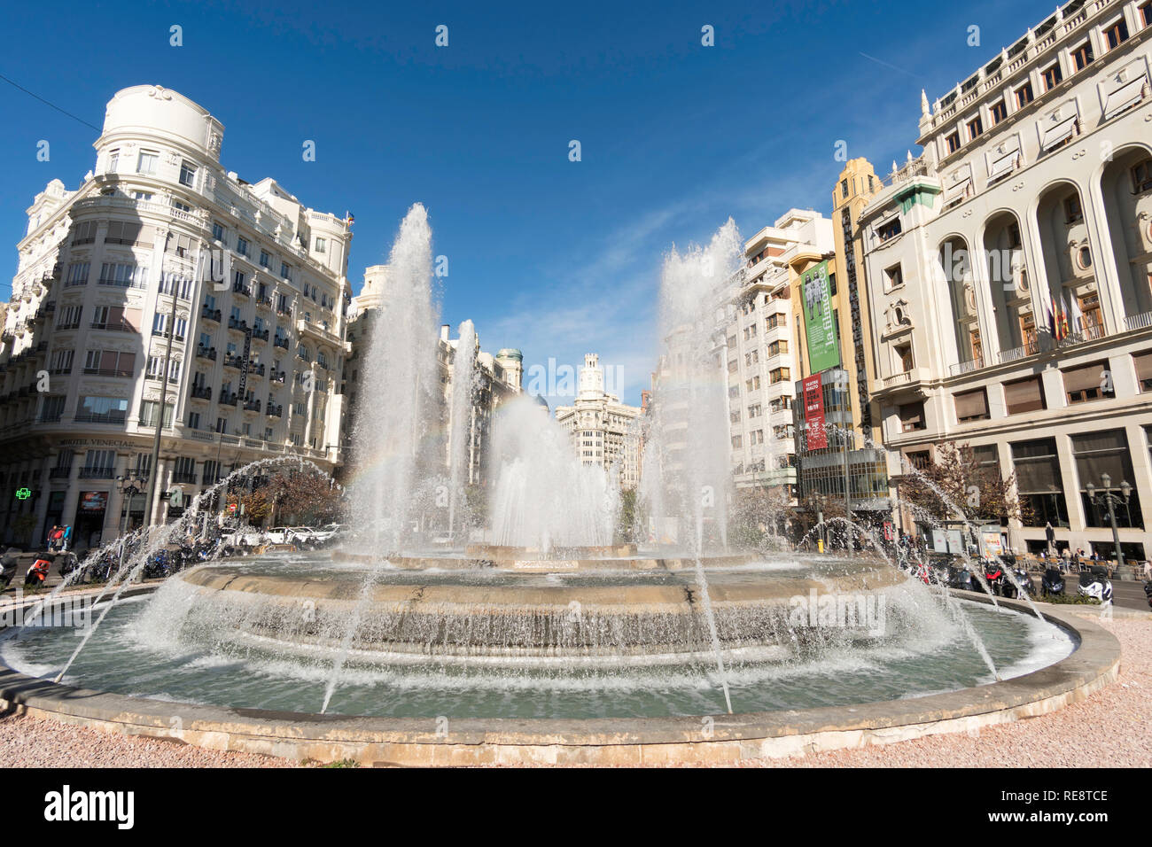 Fontaine dans le centre-ville de Valence, Espagne, Europe Banque D'Images