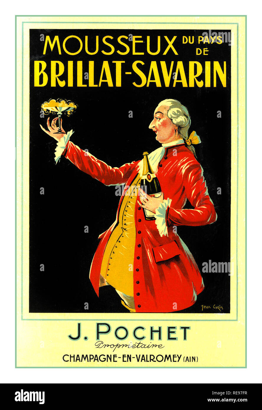 Affiche Champagne millésime des années 1900 J Pochet Champagne-en-Valromey (Ain) mousseux du pays de Brillat-Savarin France Banque D'Images