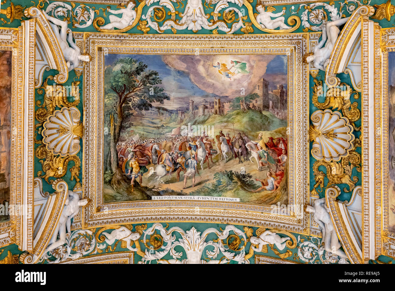 Les peintures sur le plafond dans la galerie des cartes, Musée du Vatican, Cité du Vatican, Rome, Latium, Italie Banque D'Images