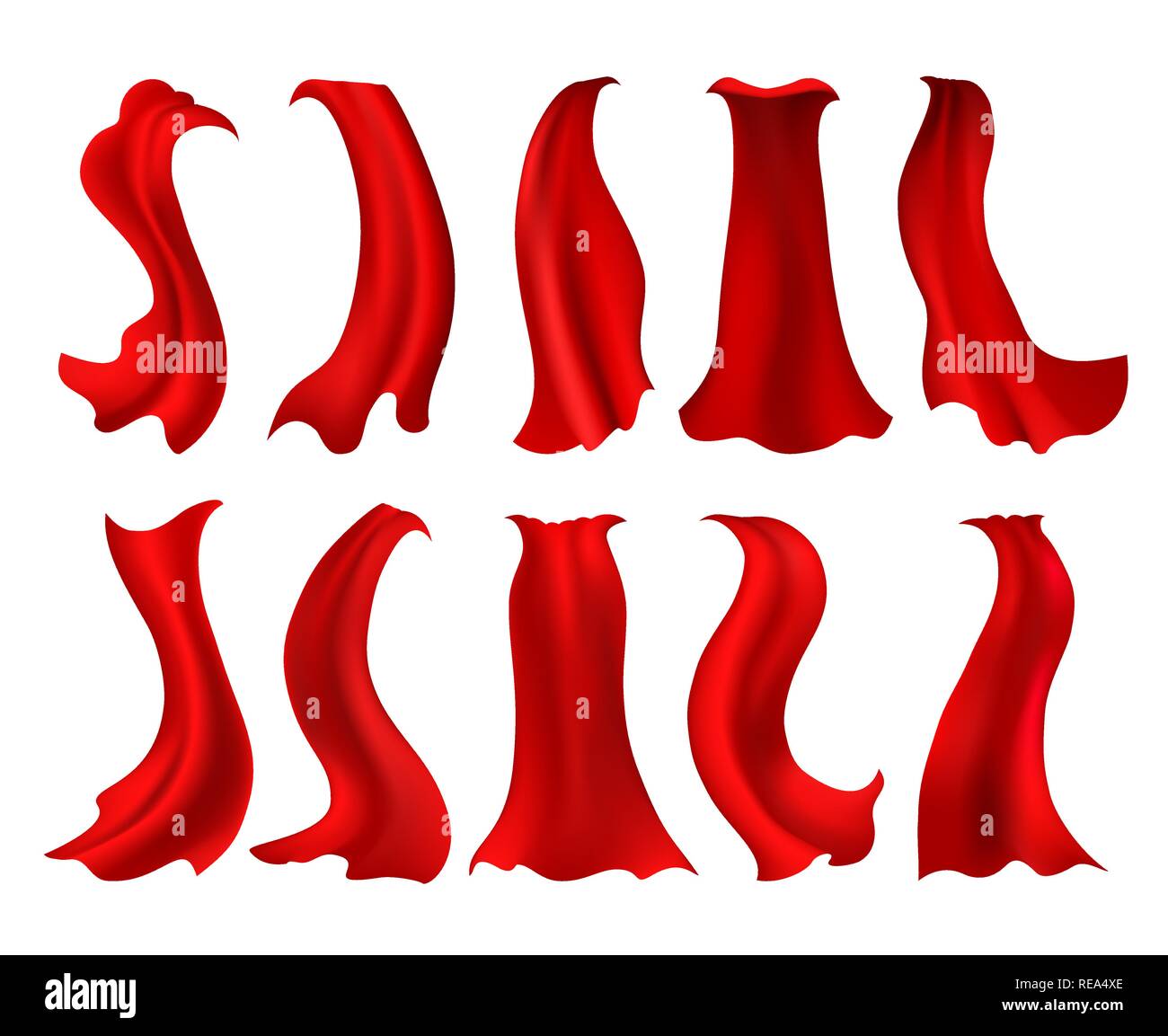 Manteau rouge super-héros. Robe soie manteau vecteur réaliste, héros de drapé cabo pour accessoire de costume, super romantique symbole du vent sur le pallium Illustration de Vecteur