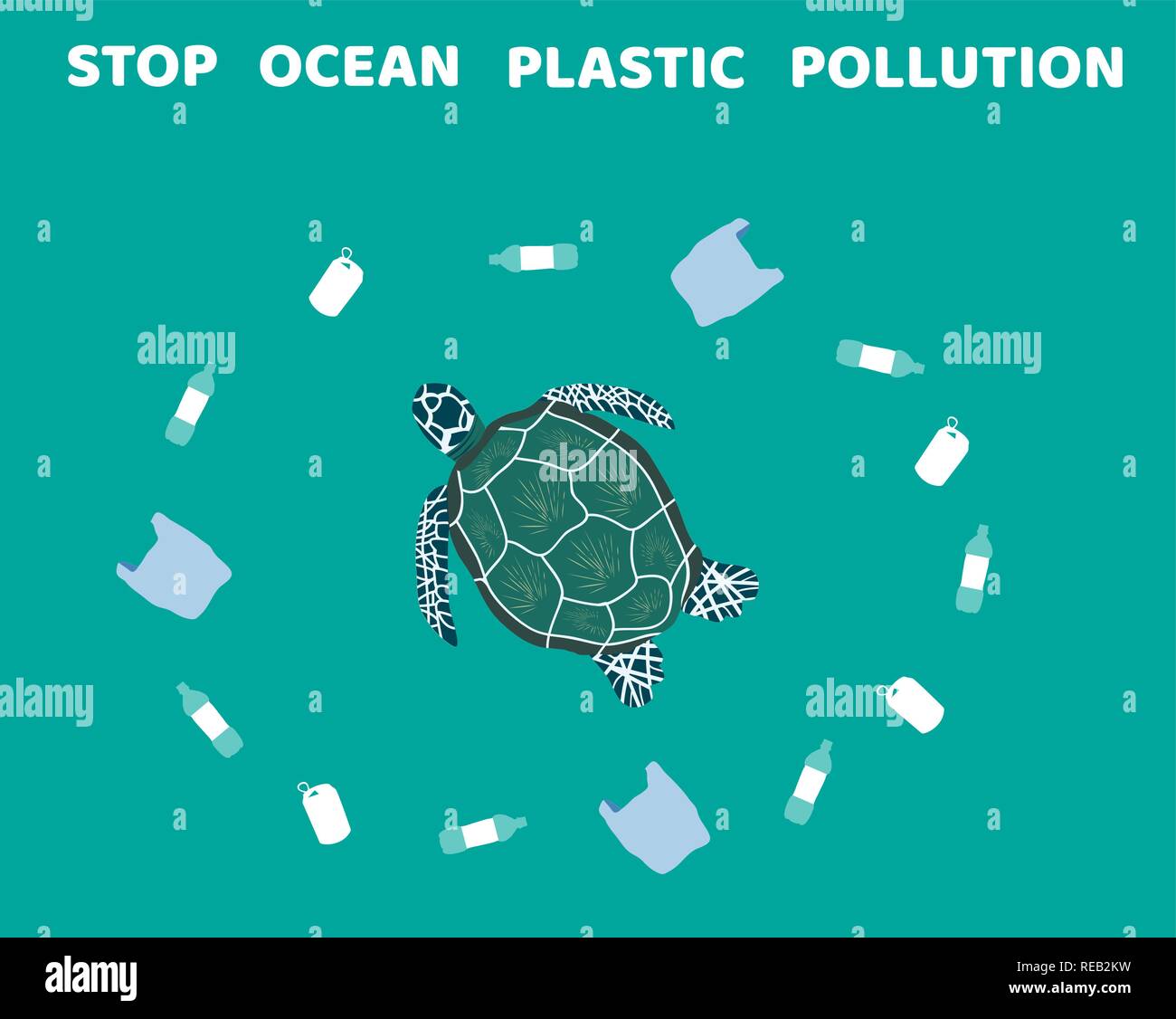 Vector illustration d'arrêter la pollution plastique de l'océan. l'écologie, le jour de la Terre. Illustration de Vecteur
