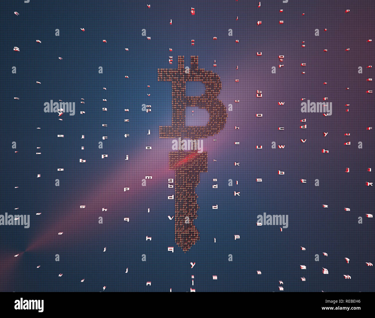 La technologie réseau finances, le symbole de devise et les principaux composés de symboles binaires, représentant de la technologie financière et key,bitcoin Banque D'Images
