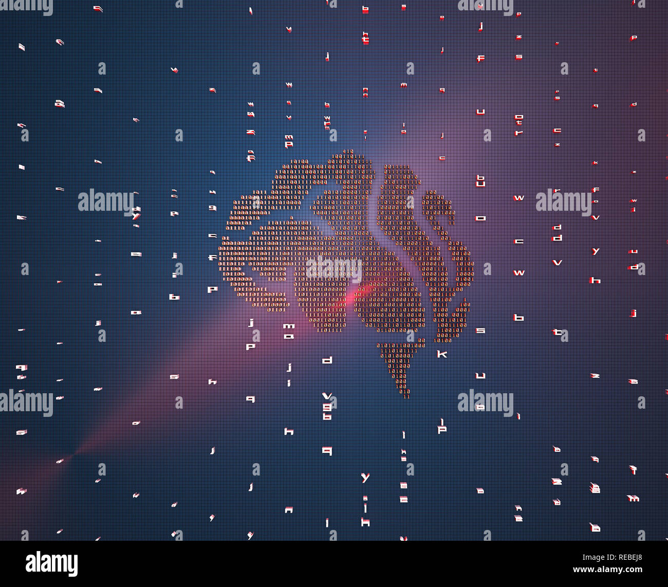 La technologie financière du réseau, un cerveau composé de symboles binaires, représentant de l'intelligence artificielle de la technologie réseau Banque D'Images