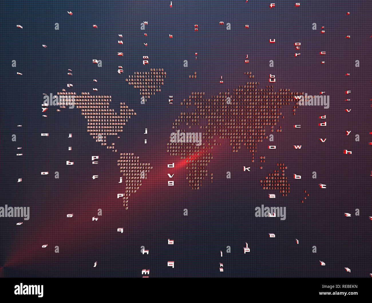 La technologie financière du réseau, une carte du monde composé de symboles binaires, représentant l'Internet mondial finances technology Banque D'Images