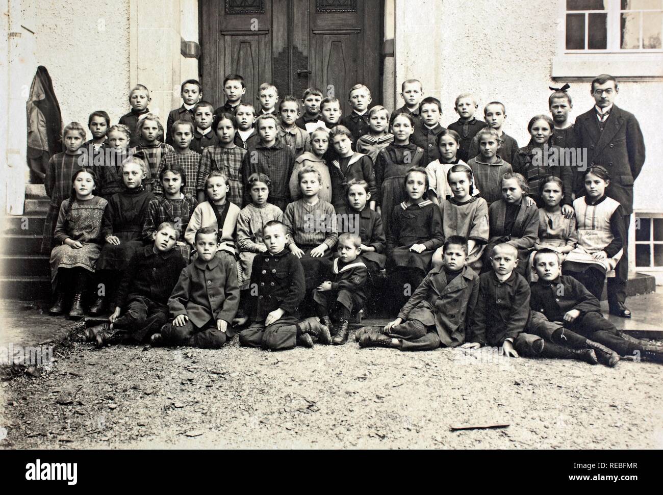 Photo historique, l'école primaire, classe 1902, Haute-Bavière, Allemagne Banque D'Images