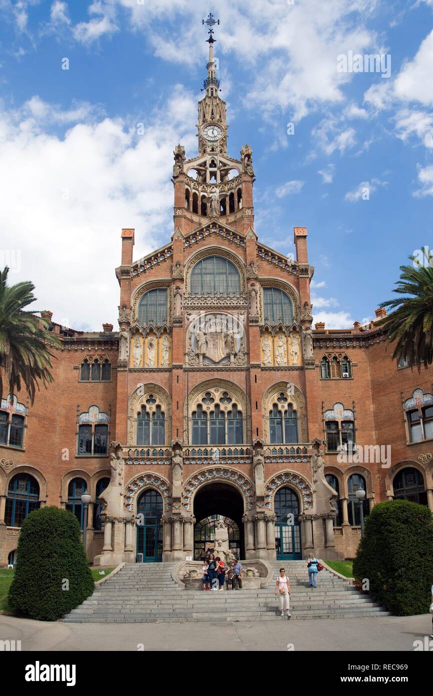 Hôpital de la Santa Creu i Sant Pau, site classé au Patrimoine Mondial de l'Unesco, l'architecte Luis Doménech y Montaner, de l'Eixample Banque D'Images