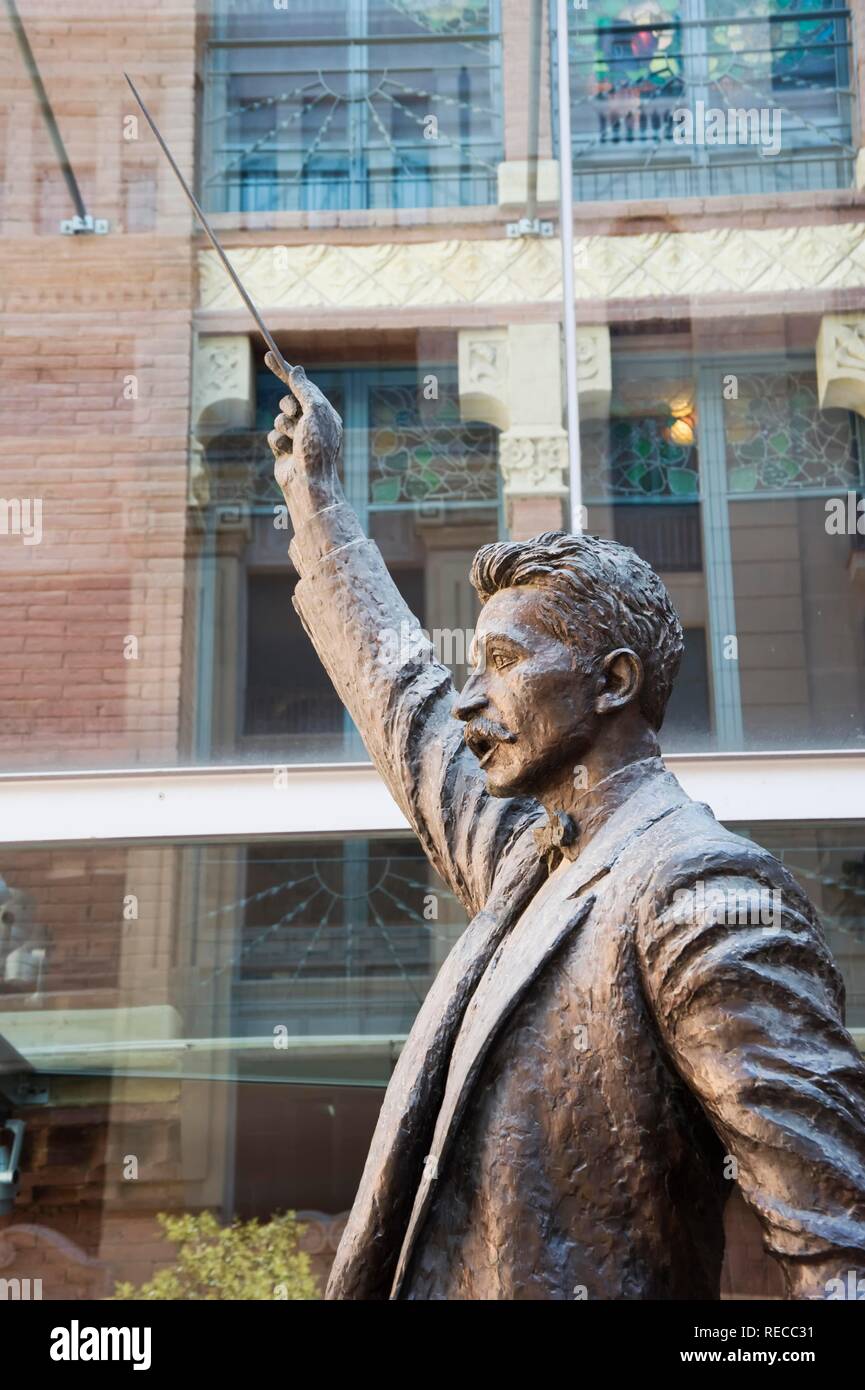 Statue du compositeur Catalan Luis Millet, Palau de la Musica Catalana, Palais de la musique catalane, l'architecte Luis Doménech y Banque D'Images