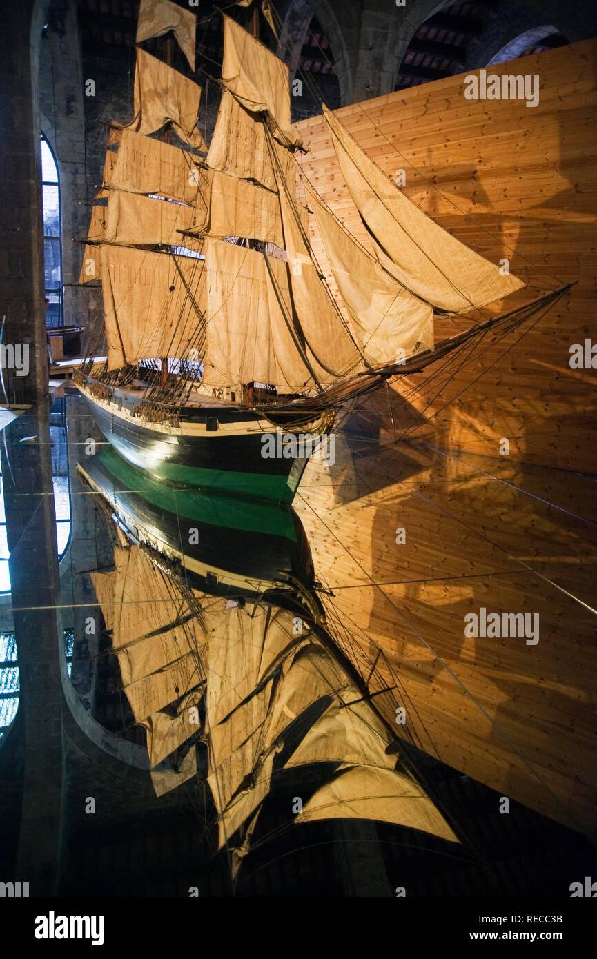 Modèle d'un démarrage à refléter dans un miroir, Musée Maritime, Barcelone, Catalogne, Espagne, Europe Banque D'Images