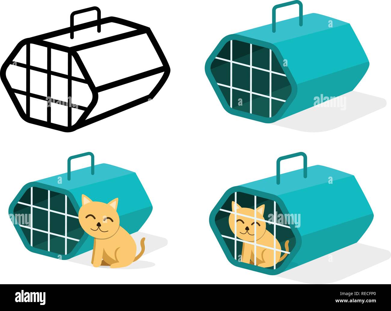 Cage chat icônes de style plat, vector art design Illustration de Vecteur