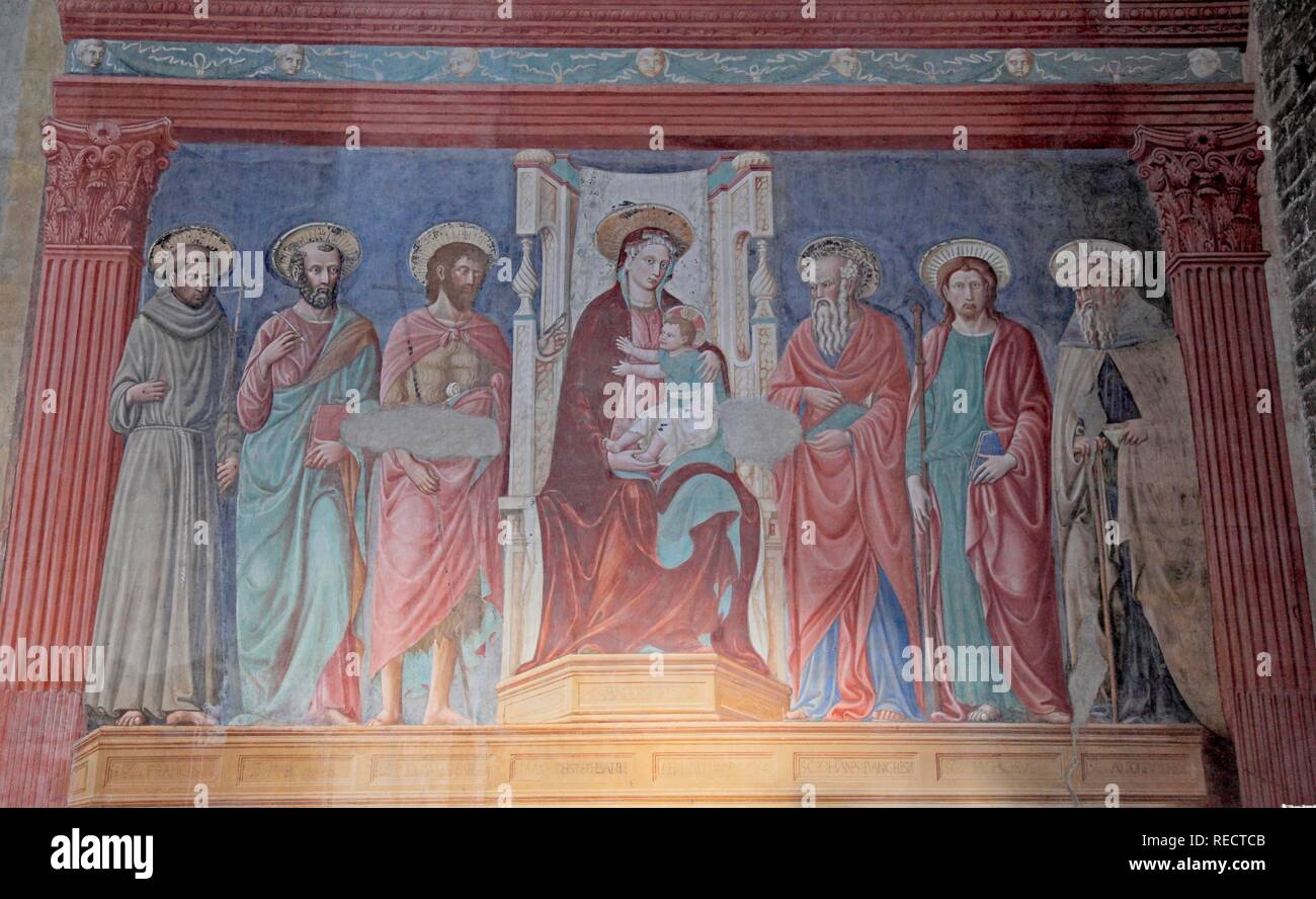 Fresques de la plus ancienne église fondée à Florence, San Miato al Monte, Firenze, Florence, Toscane, Italie, Europe Banque D'Images