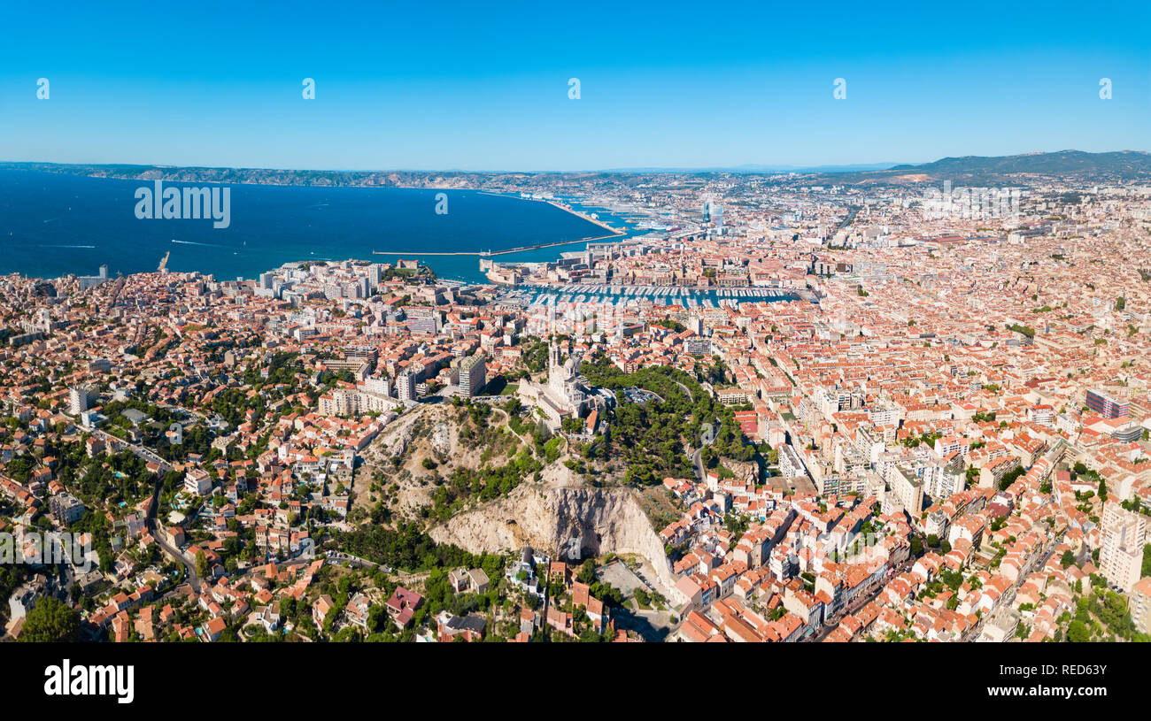 Antenne de Marseille vue panoramique. Marseille est la deuxième plus grande ville de France. Banque D'Images